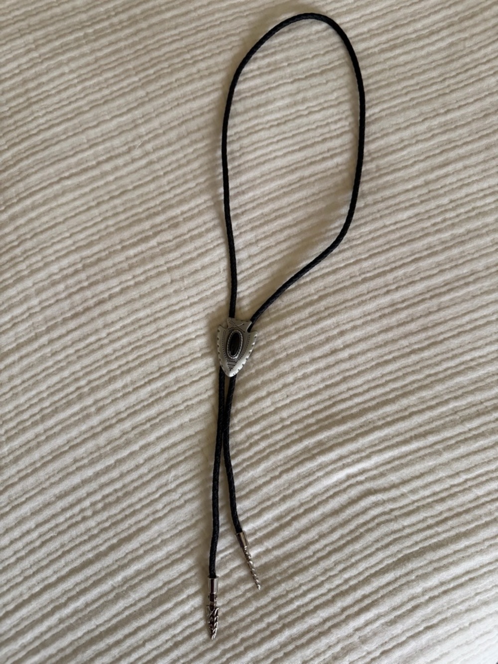 Western Style Black Cord Bolo Tie with Silver-Tone Slide